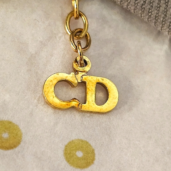 Christian Dior Vintage Gold and Rhinestone "CD" Pendant Necklace - Picture 6 of 14